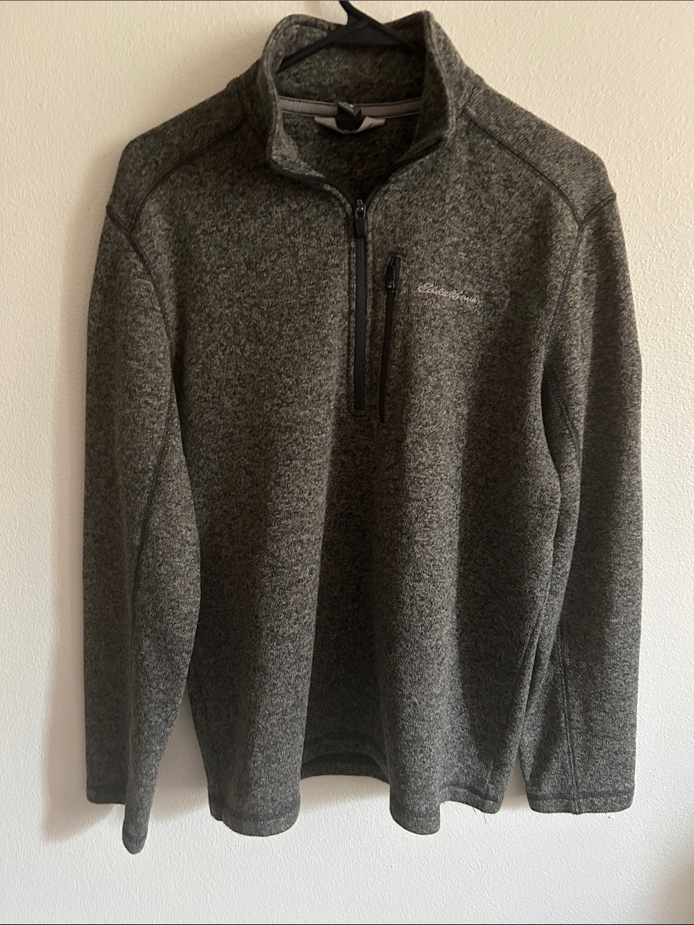 Casual Eddie Bauer Men Qtr. Zip Fleece Stand Up Pullover - Heather Charcoal:M